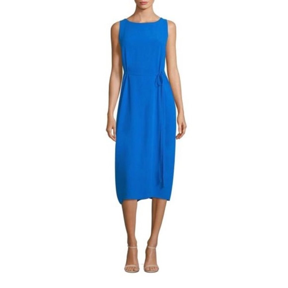 EILEEN FISHER Catalina Blue Silk Crepe Midi Dress XS